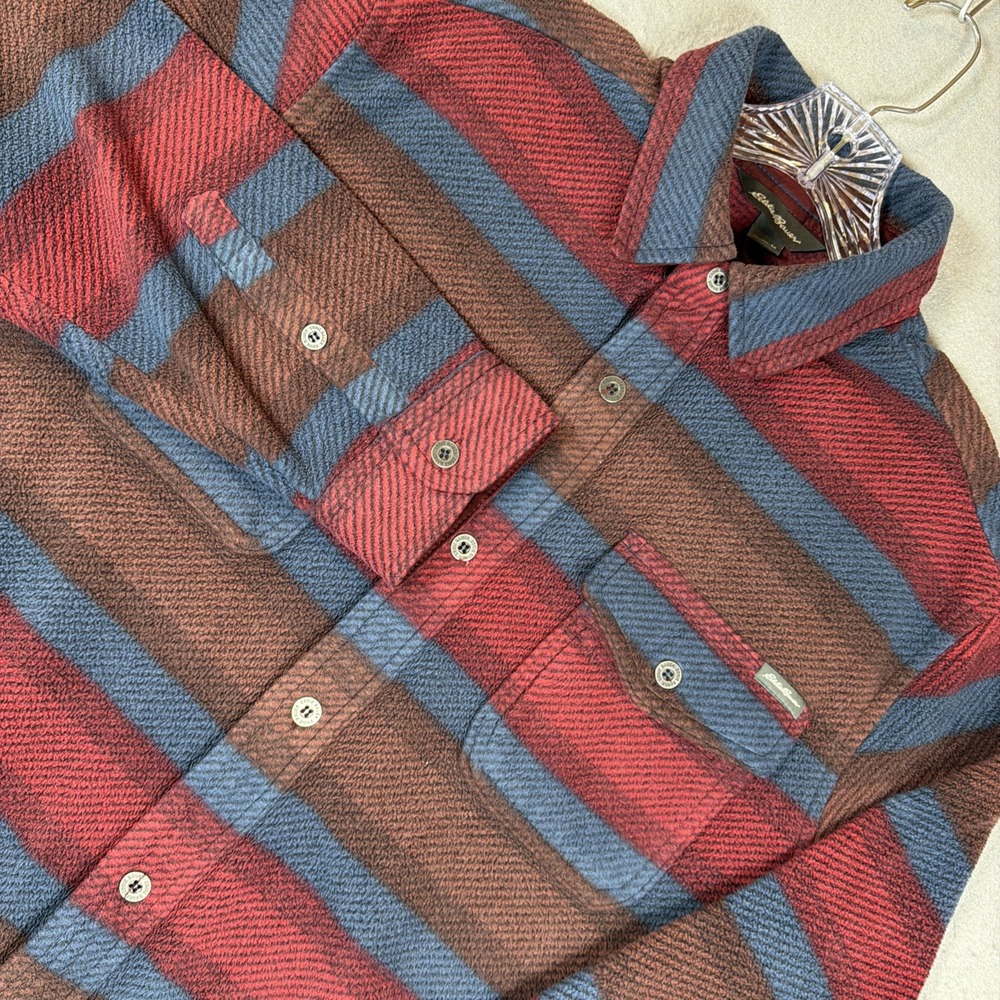 Eddie Bauer Fleece Flannel Shirt Button Up Mens Medium Red Plaid